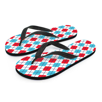 White Red And Blue Argyle Pattern Print Flip Flops
