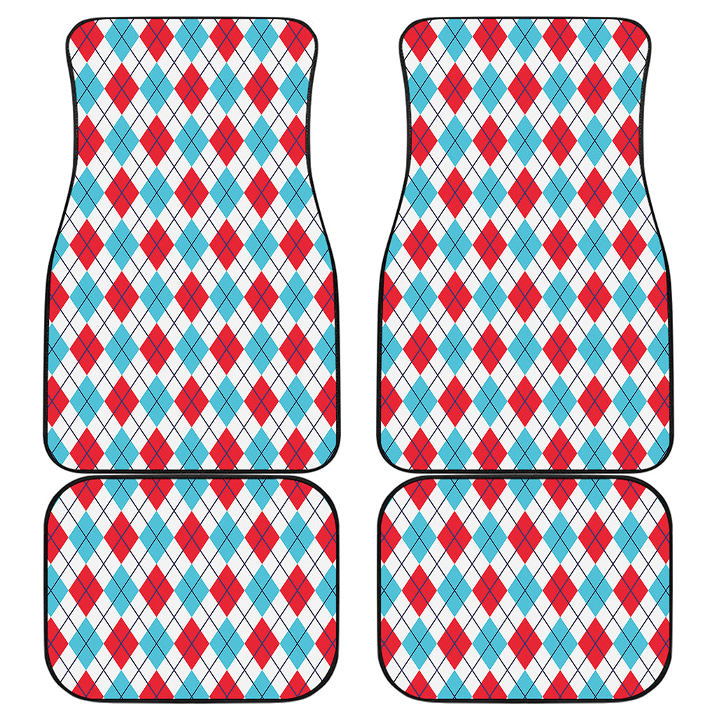 White Red And Blue Argyle Pattern Print Front and Back Car Floor Mats