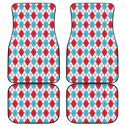 White Red And Blue Argyle Pattern Print Front and Back Car Floor Mats