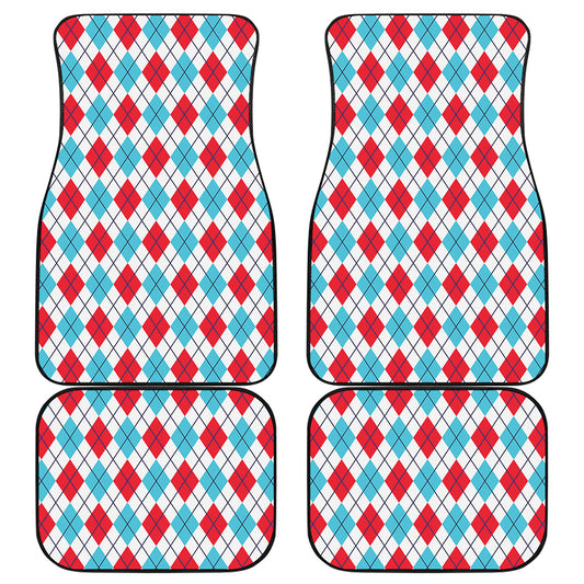 White Red And Blue Argyle Pattern Print Front and Back Car Floor Mats