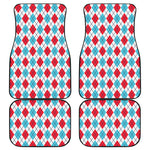 White Red And Blue Argyle Pattern Print Front and Back Car Floor Mats