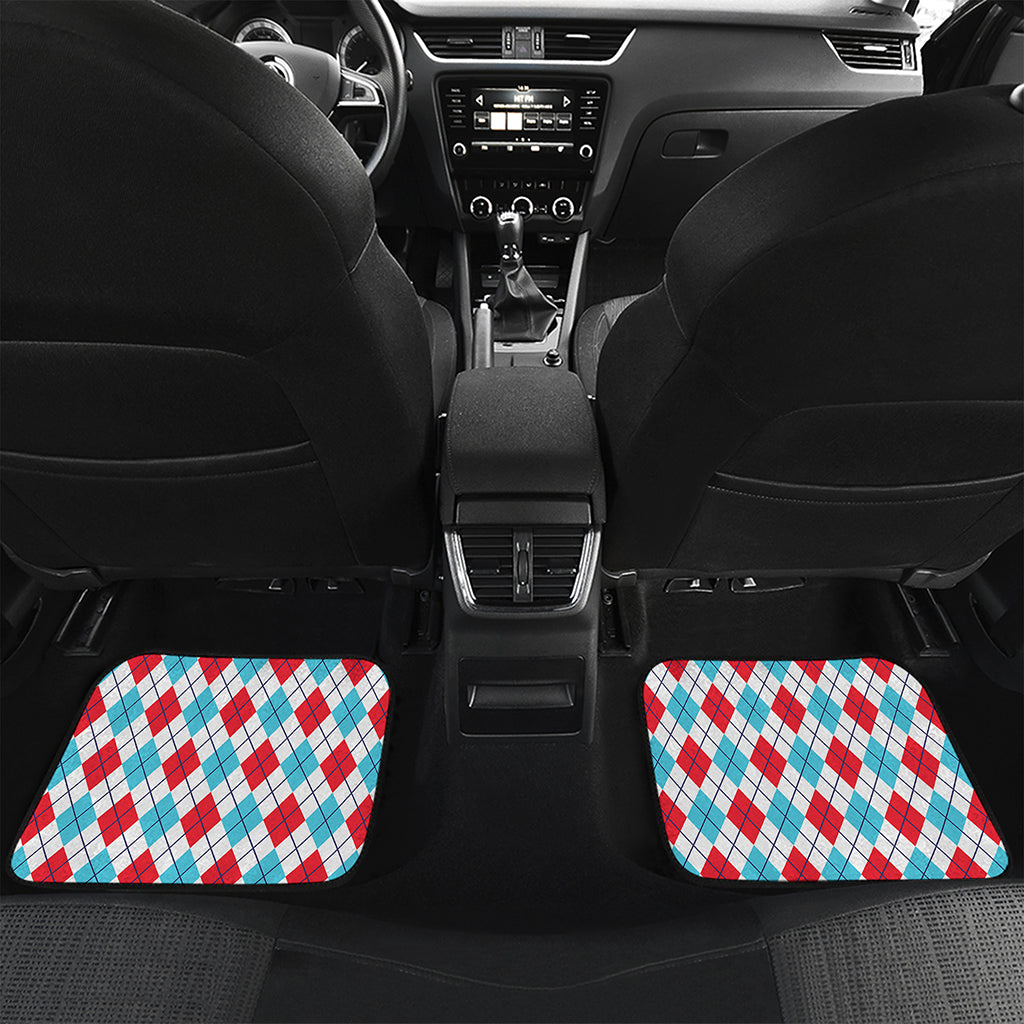 White Red And Blue Argyle Pattern Print Front and Back Car Floor Mats
