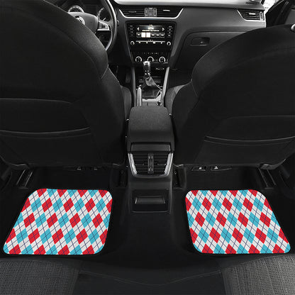 White Red And Blue Argyle Pattern Print Front and Back Car Floor Mats