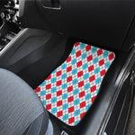 White Red And Blue Argyle Pattern Print Front and Back Car Floor Mats