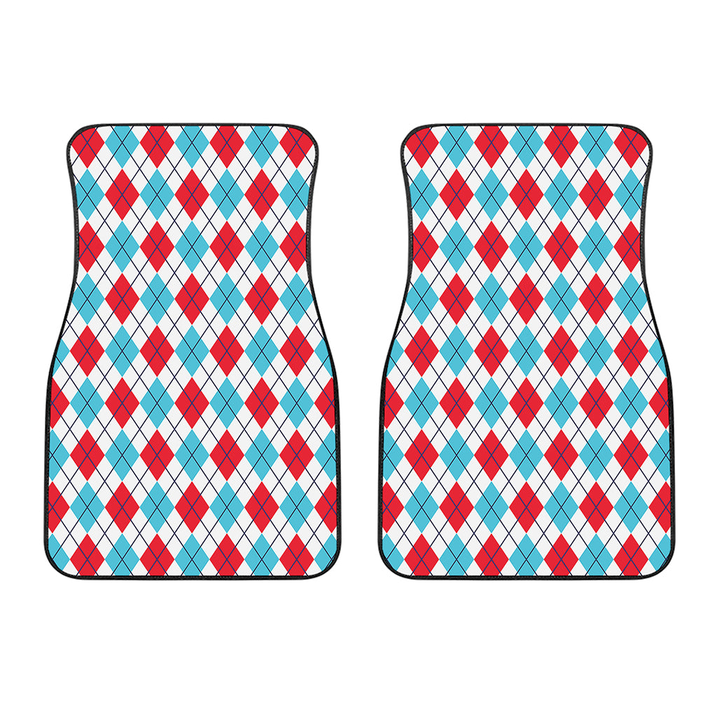 White Red And Blue Argyle Pattern Print Front Car Floor Mats