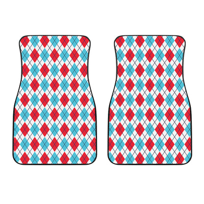 White Red And Blue Argyle Pattern Print Front Car Floor Mats