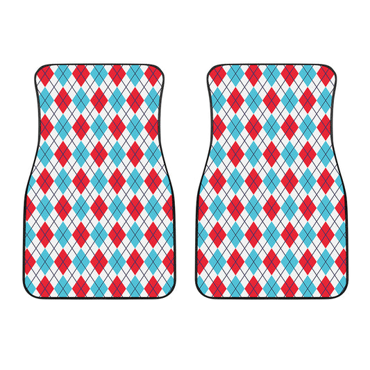 White Red And Blue Argyle Pattern Print Front Car Floor Mats