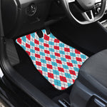 White Red And Blue Argyle Pattern Print Front Car Floor Mats