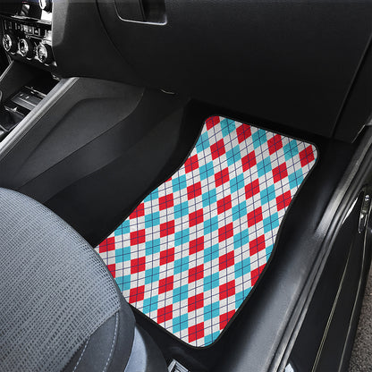 White Red And Blue Argyle Pattern Print Front Car Floor Mats