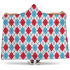 White Red And Blue Argyle Pattern Print Hooded Blanket