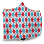 White Red And Blue Argyle Pattern Print Hooded Blanket