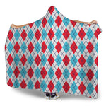 White Red And Blue Argyle Pattern Print Hooded Blanket