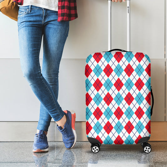 White Red And Blue Argyle Pattern Print Luggage Cover