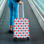 White Red And Blue Argyle Pattern Print Luggage Cover