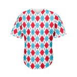 White Red And Blue Argyle Pattern Print Men's Baseball Jersey