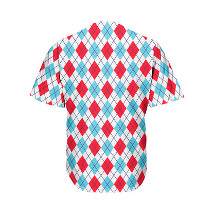 White Red And Blue Argyle Pattern Print Men's Baseball Jersey