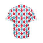 White Red And Blue Argyle Pattern Print Men's Baseball Jersey