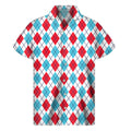 White Red And Blue Argyle Pattern Print Men's Short Sleeve Shirt
