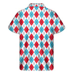 White Red And Blue Argyle Pattern Print Men's Short Sleeve Shirt