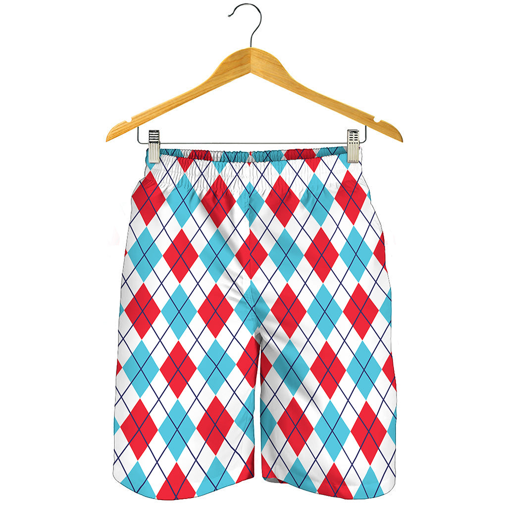 White Red And Blue Argyle Pattern Print Men's Shorts