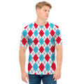 White Red And Blue Argyle Pattern Print Men's T-Shirt