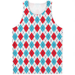 White Red And Blue Argyle Pattern Print Men's Tank Top