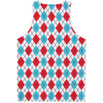 White Red And Blue Argyle Pattern Print Men's Tank Top