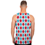 White Red And Blue Argyle Pattern Print Men's Tank Top