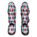 White Red And Blue Argyle Pattern Print Muay Thai Shin Guards