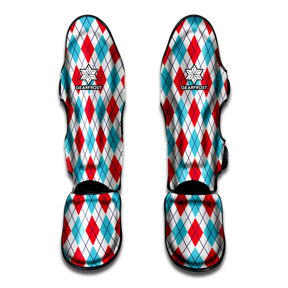 White Red And Blue Argyle Pattern Print Muay Thai Shin Guard