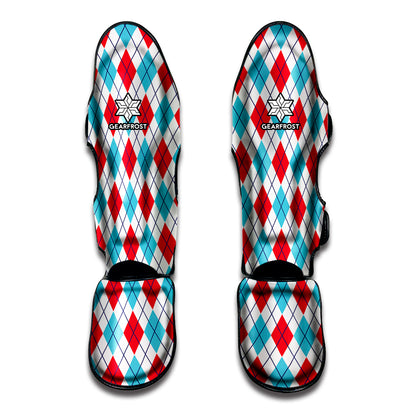 White Red And Blue Argyle Pattern Print Muay Thai Shin Guard