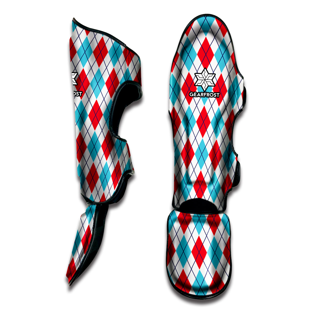 White Red And Blue Argyle Pattern Print Muay Thai Shin Guard