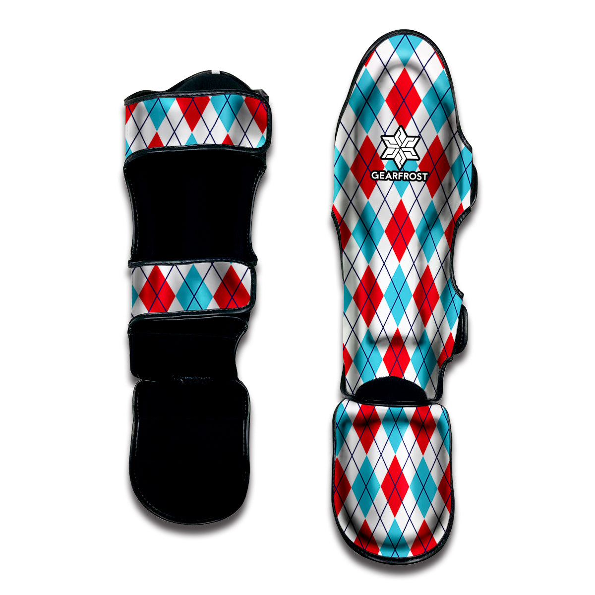 White Red And Blue Argyle Pattern Print Muay Thai Shin Guard
