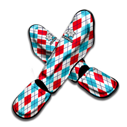 White Red And Blue Argyle Pattern Print Muay Thai Shin Guard