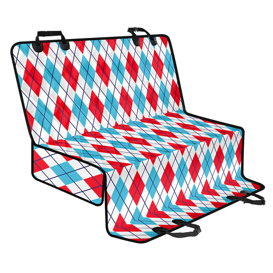 White Red And Blue Argyle Pattern Print Pet Car Back Seat Cover
