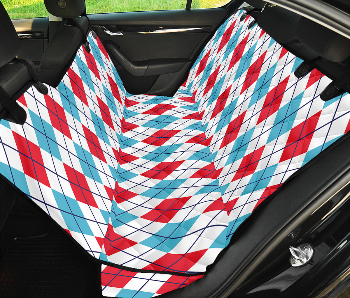 White Red And Blue Argyle Pattern Print Pet Car Back Seat Cover