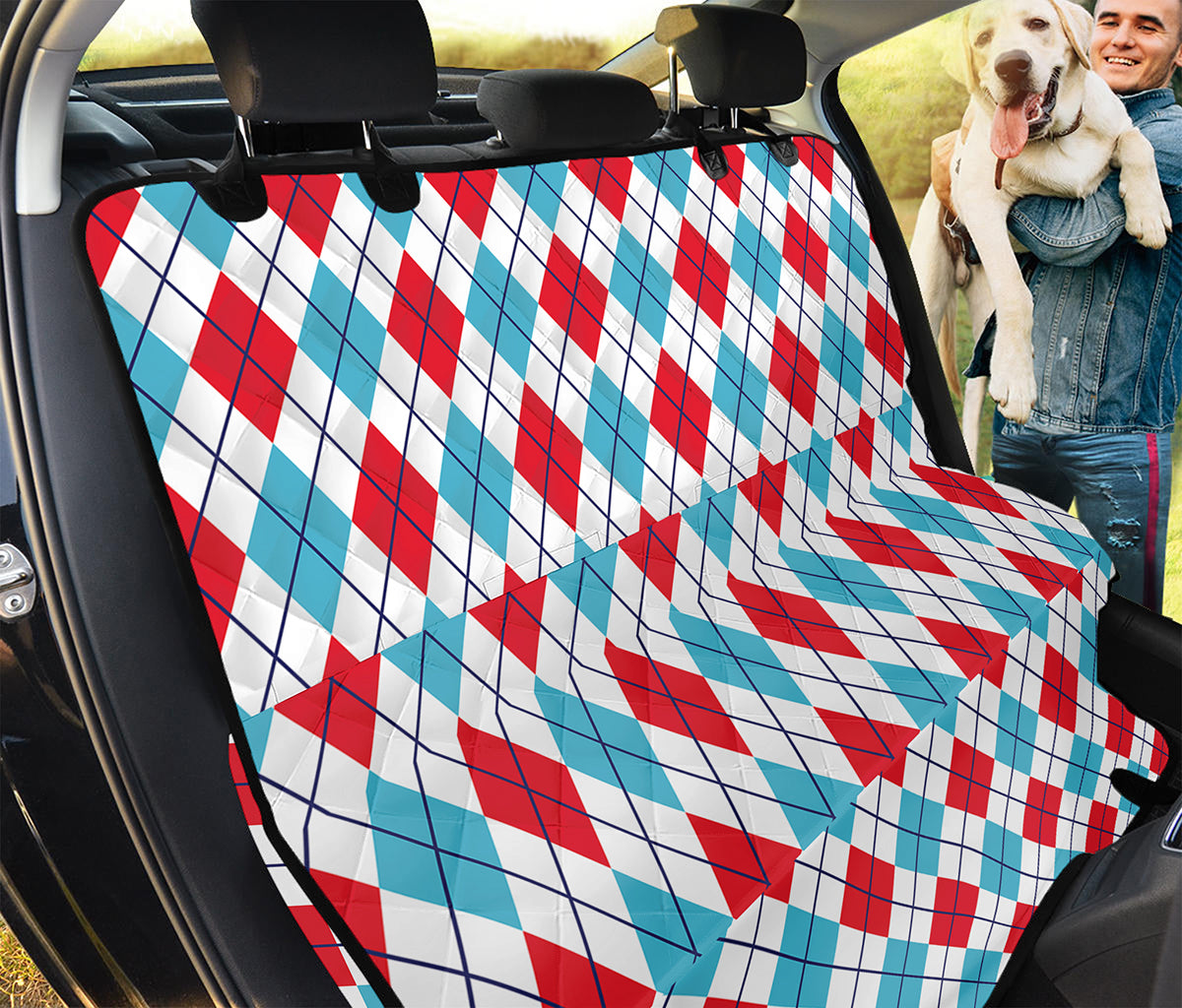 White Red And Blue Argyle Pattern Print Pet Car Back Seat Cover