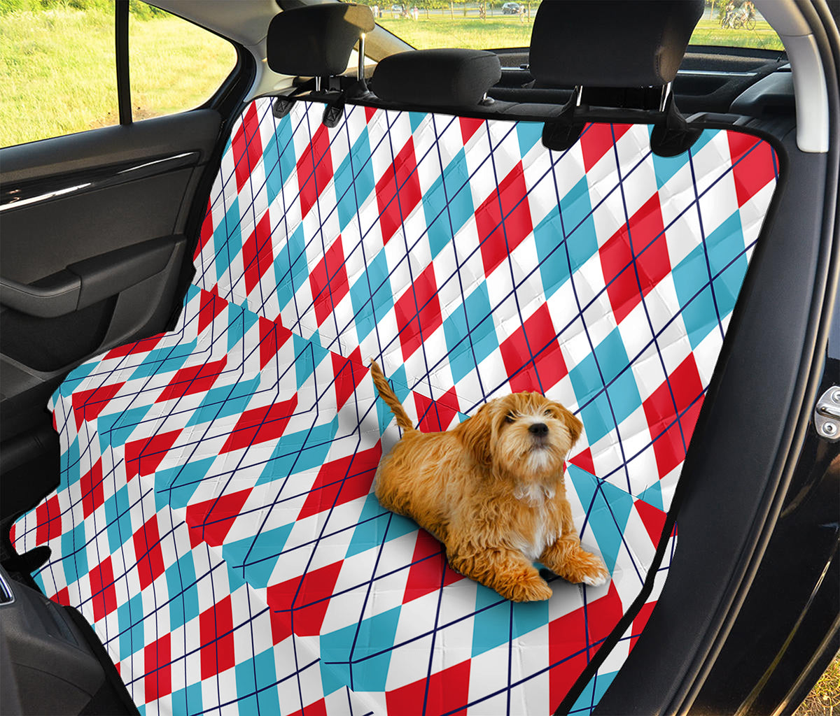 White Red And Blue Argyle Pattern Print Pet Car Back Seat Cover