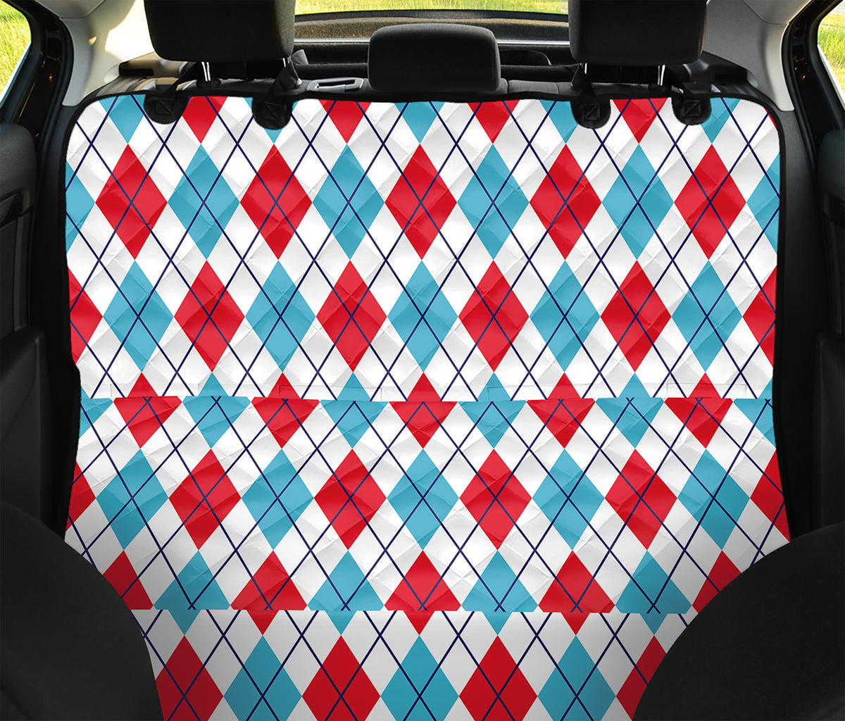 White Red And Blue Argyle Pattern Print Pet Car Back Seat Cover