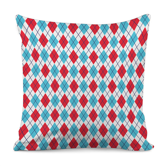 White Red And Blue Argyle Pattern Print Pillow Cover