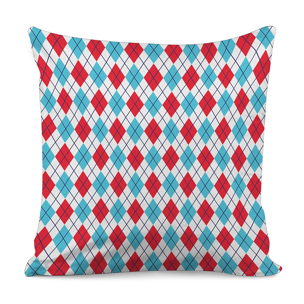White Red And Blue Argyle Pattern Print Pillow Cover