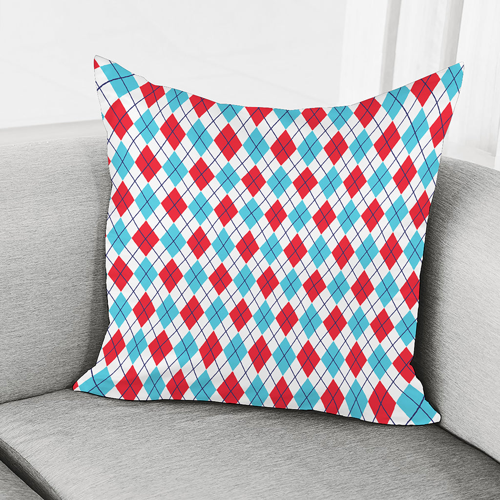 White Red And Blue Argyle Pattern Print Pillow Cover