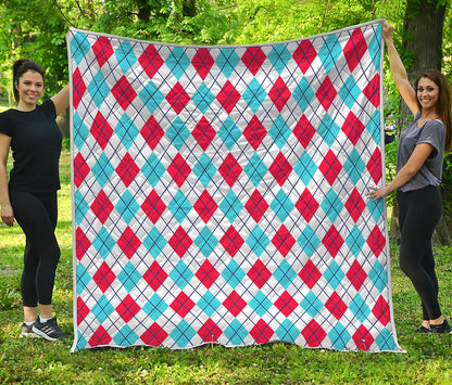 White Red And Blue Argyle Pattern Print Quilt
