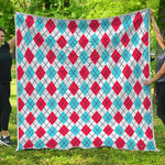 White Red And Blue Argyle Pattern Print Quilt