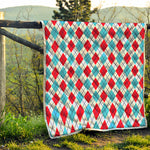 White Red And Blue Argyle Pattern Print Quilt