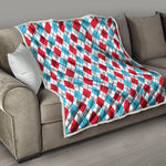 White Red And Blue Argyle Pattern Print Quilt