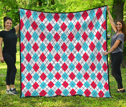 White Red And Blue Argyle Pattern Print Quilt