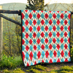 White Red And Blue Argyle Pattern Print Quilt