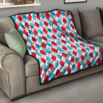 White Red And Blue Argyle Pattern Print Quilt