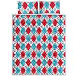 White Red And Blue Argyle Pattern Print Quilt Bed Set